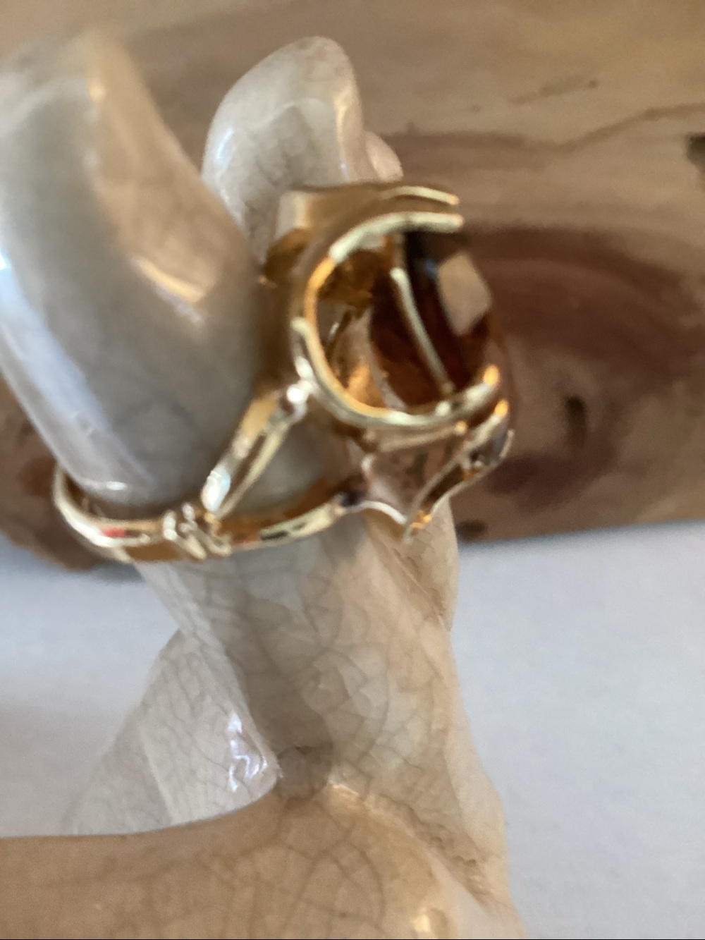 Vintage 18K HGE Gold Electroplated Cocktail Ring with Cognac Brown Faceted Stone - Picture 6 of 11